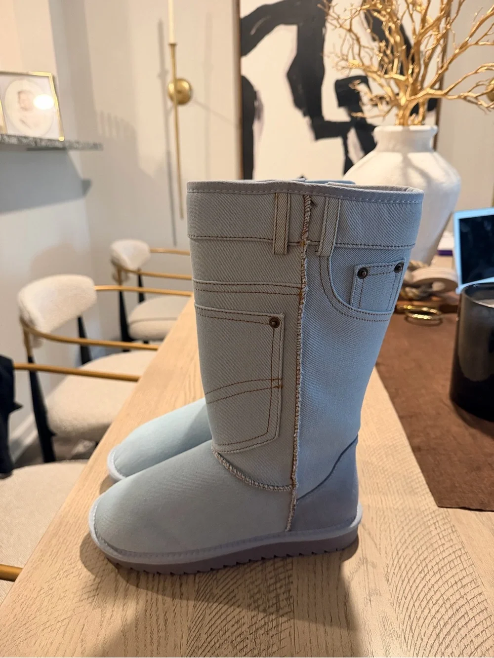 Women’s Tall Winter Boots in Light Blue Denim